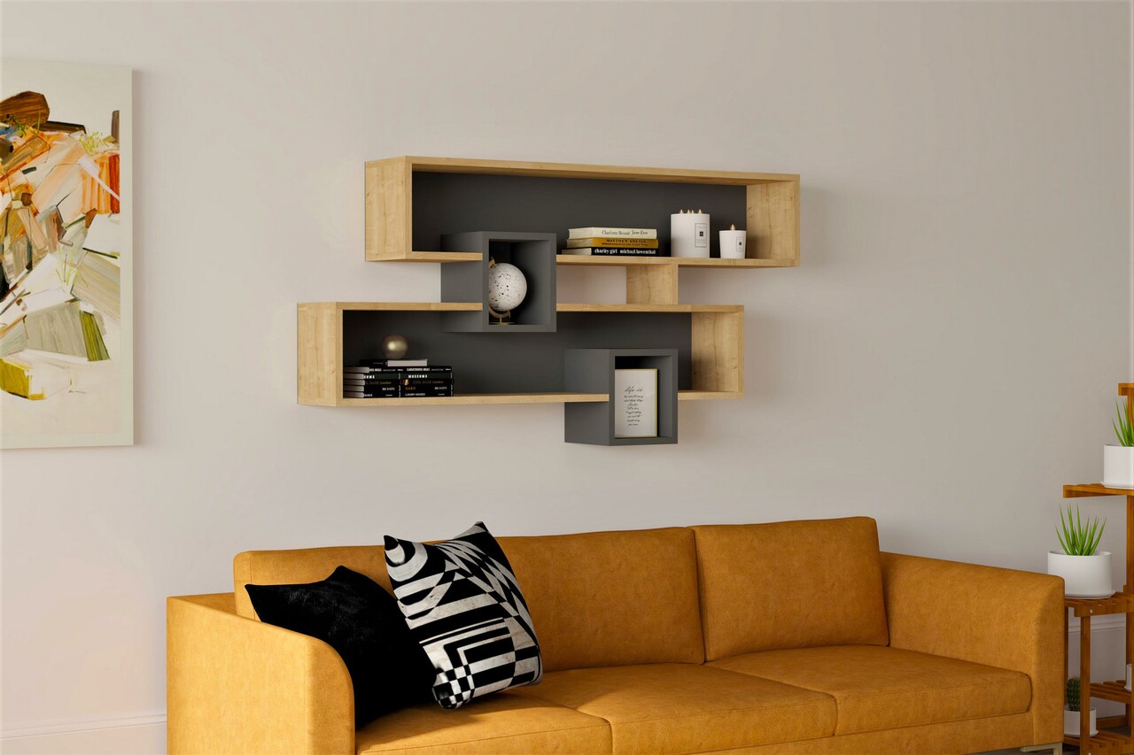 Raft de perete Karen, Puqa Design, 120x22x72.2 cm, natural/antracit - imagine 5